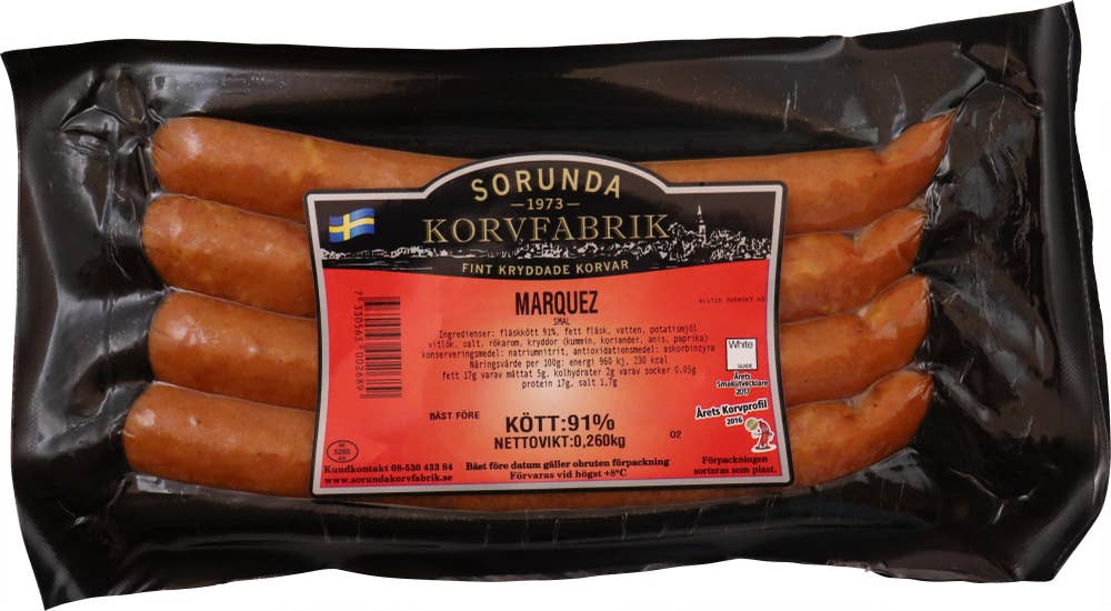 Sorunda korvfabrik Marquez Smal Kötthalt 91% 4-p