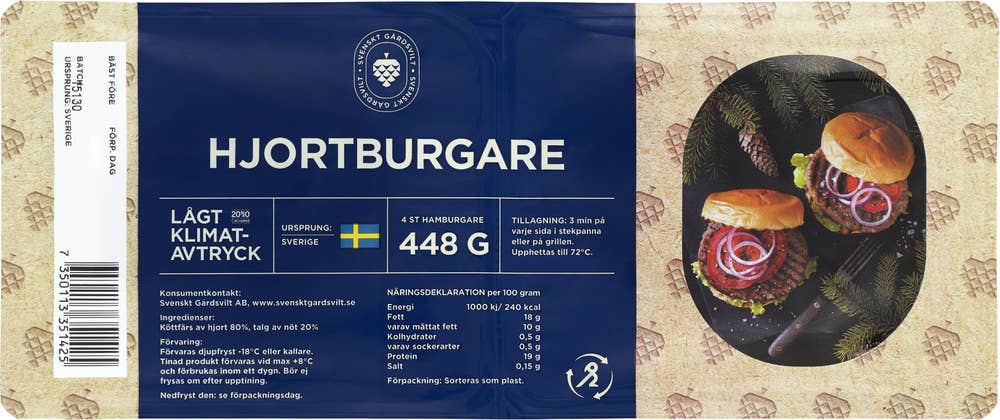 Svenskt Gårdsvilt Hjortburgare Fryst