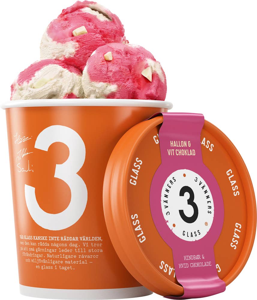 3 Vänner Glass Hallon & Vit Choklad 500ml Tre Vänners Glass