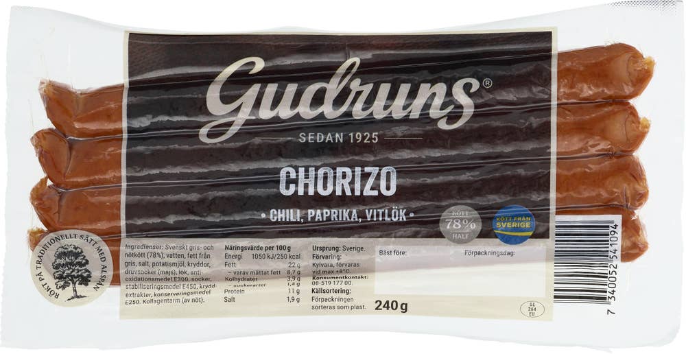 Gudruns Chorizo Smal Kötthalt 78% 4-p