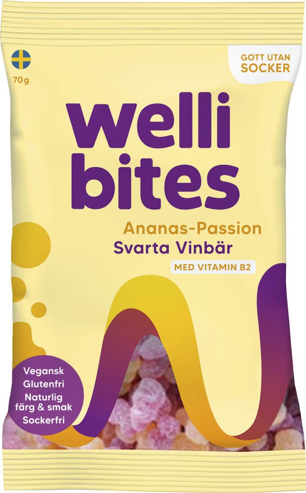 Wellibites Godis Ananas, Passion & Svarta Vinbär Sockerfri Wellibites