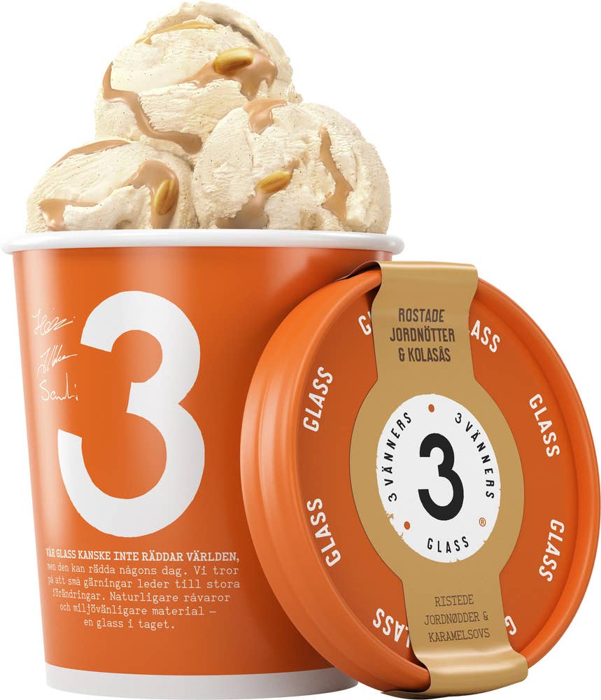 3 Vänner Glass Rostade Nötter & Kolasås 500ml Tre Vänners Glass