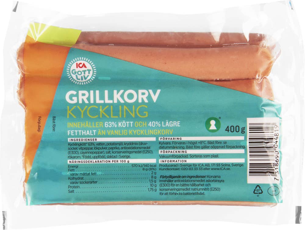 Ej sorterad Kycklinggrillkorv Ica Gott Liv