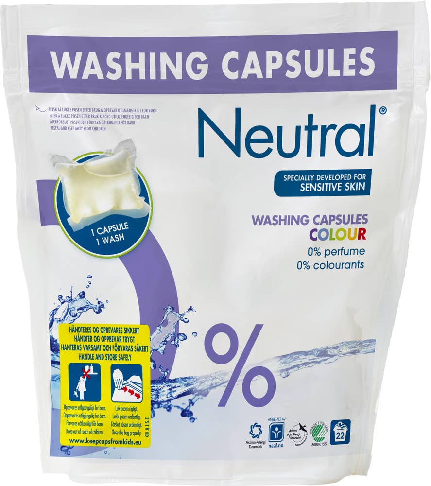 Neutral Tvättmedel Kapslar Color Parfymfri 22-p Neutral