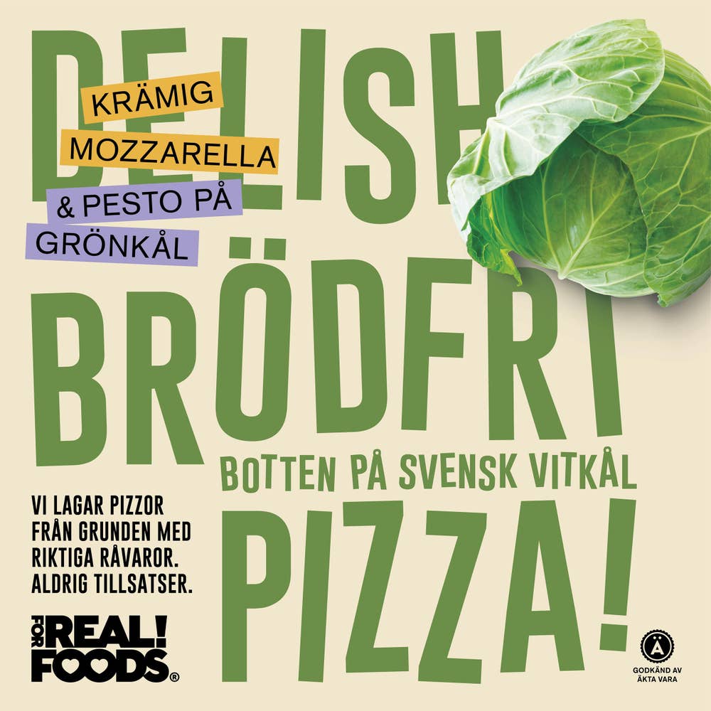 FOR REAL! FOODS Vitkålspizza Mozzarella Pesto Fryst 250g FOR REAL! FOODS
