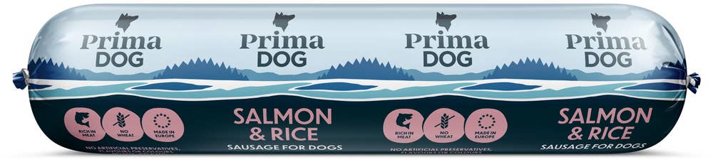 PrimaDog Våtfoder Köttkorv Lax & Ris