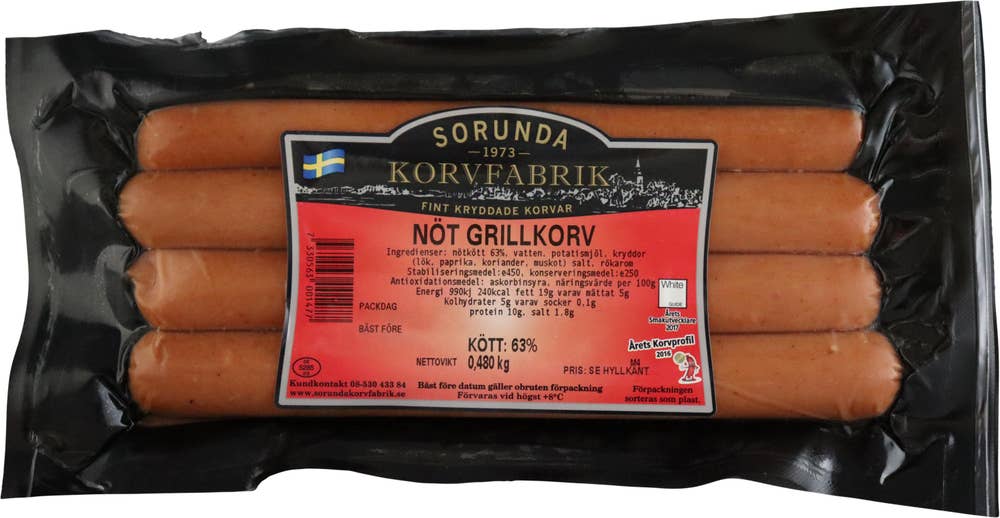 Sorunda korvfabrik Grillkorv Nöt 4-p