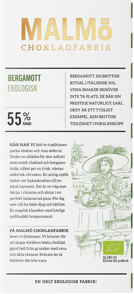 Malmö Chokladfabrik Chokladkaka Bergamott 55% EKO