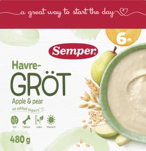 Semper Havregröt med Äpple & Päron +6M