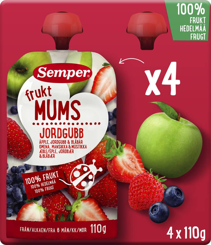 Semper Fruktmums Jordgubb 6M 4x110g
