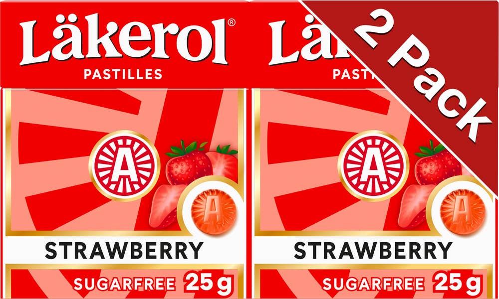 Läkerol Halstabletter Classic Strawberry Sockerfri 2x25g