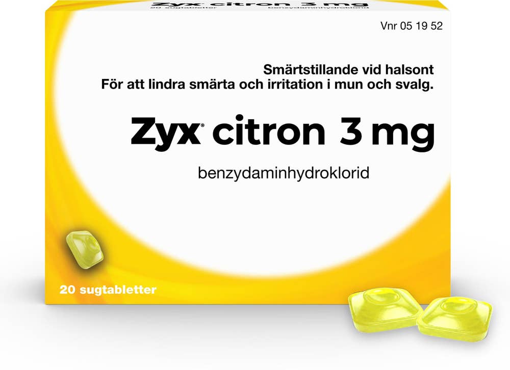 Zyx Sugtablett Citron Benzydaminhydroklorid 3mg