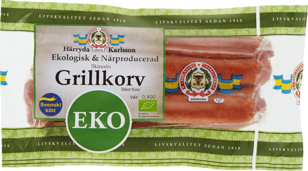 Härryda Karlsson Grillkorv Skinnfri EKO Härryda Karlsson