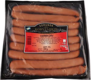 Sorunda korvfabrik Varmkorv Kötthalt 70% 16-p
