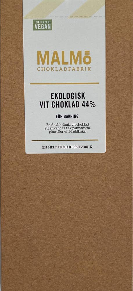 Malmö Chokladfabrik Bakchoklad Vit 44% Vegansk EKO Malmö Chokladfabrik