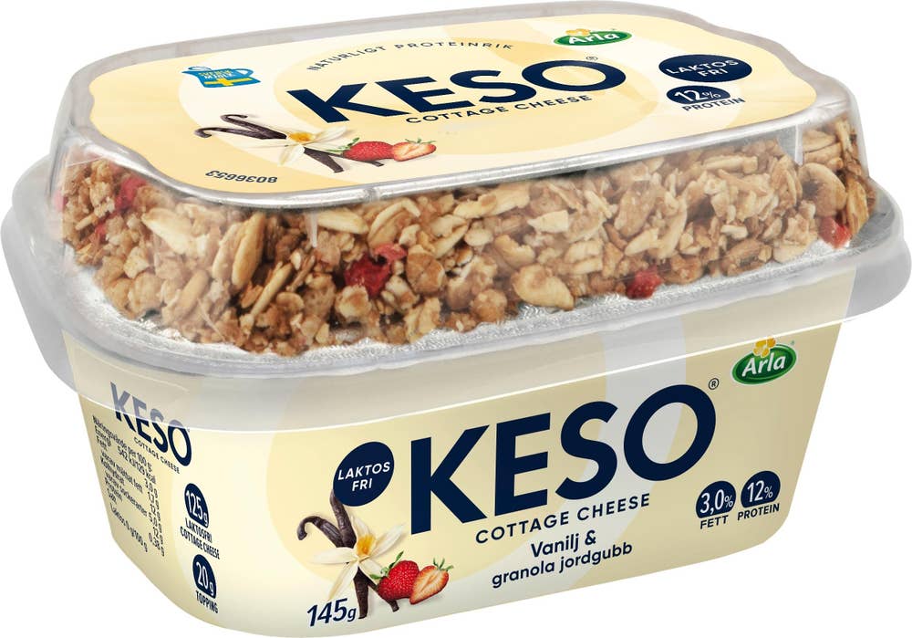 KESO® Cottage Cheese Vanilj med Granola Jordgubb Laktosfri 3%