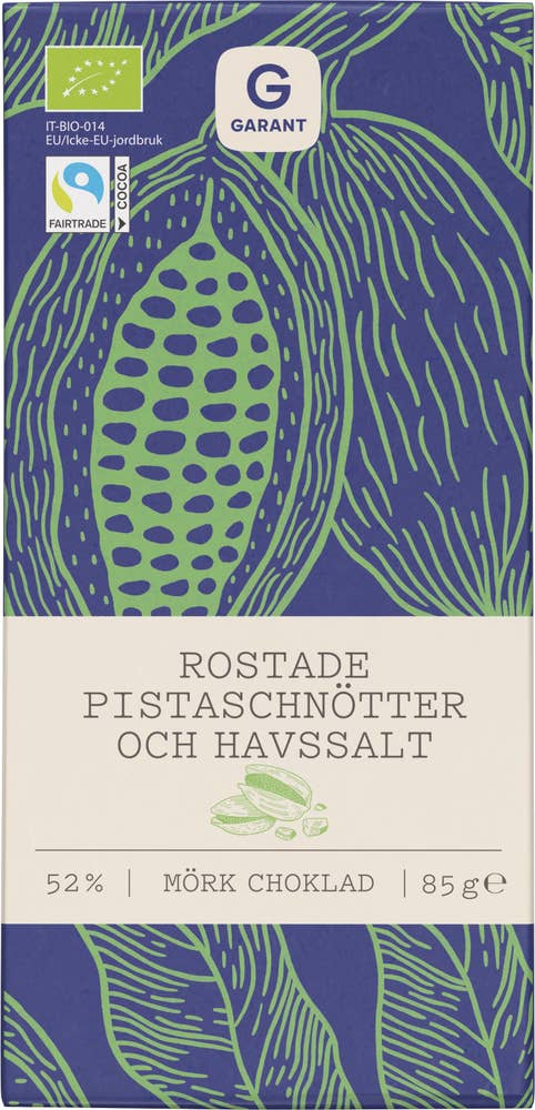 Garant Eko Mörk Choklad med Pistaschnötter & Havssalt 52% EKO/Fairtrade
