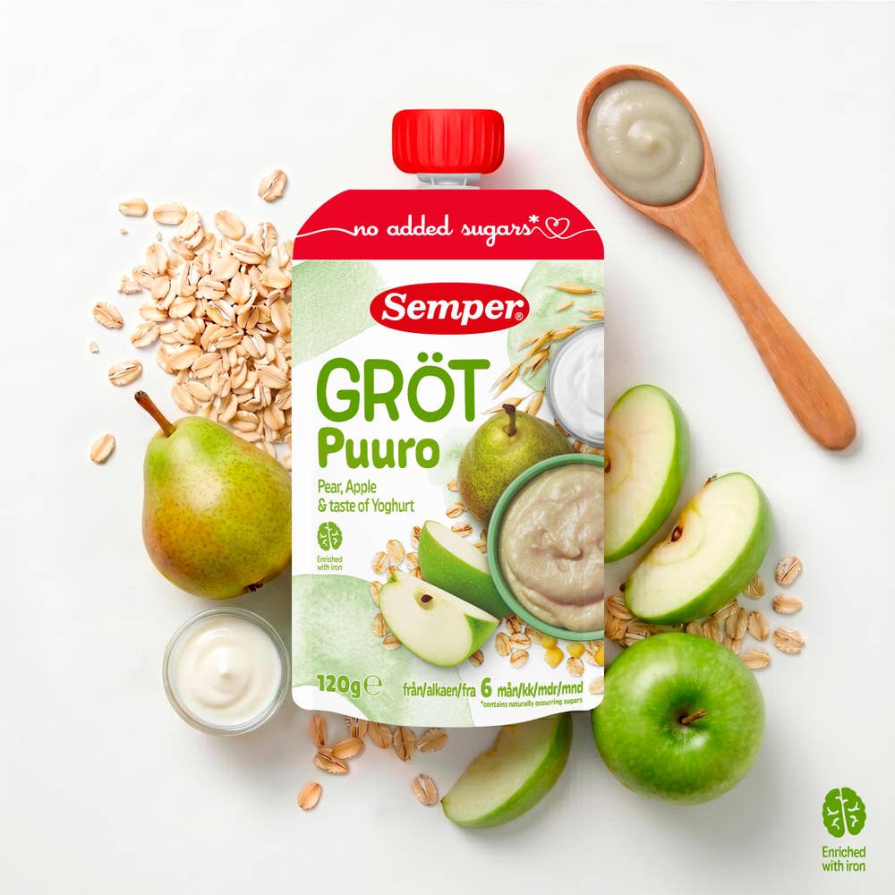 Semper Grötklämmis Yoghurt, Äpple & Päron 6M