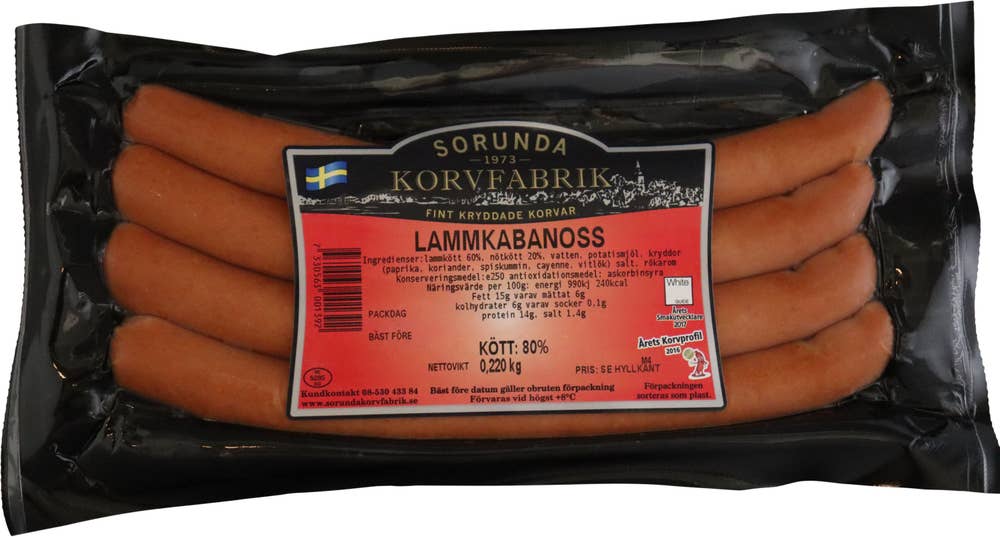 Sorunda korvfabrik Lammkabanoss Kötthalt 80% 4-p