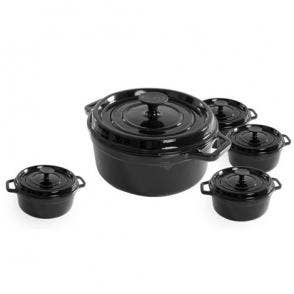 Le Zie Emaljerad Gjutjärnsgryta + 4st små grytor Le Zie