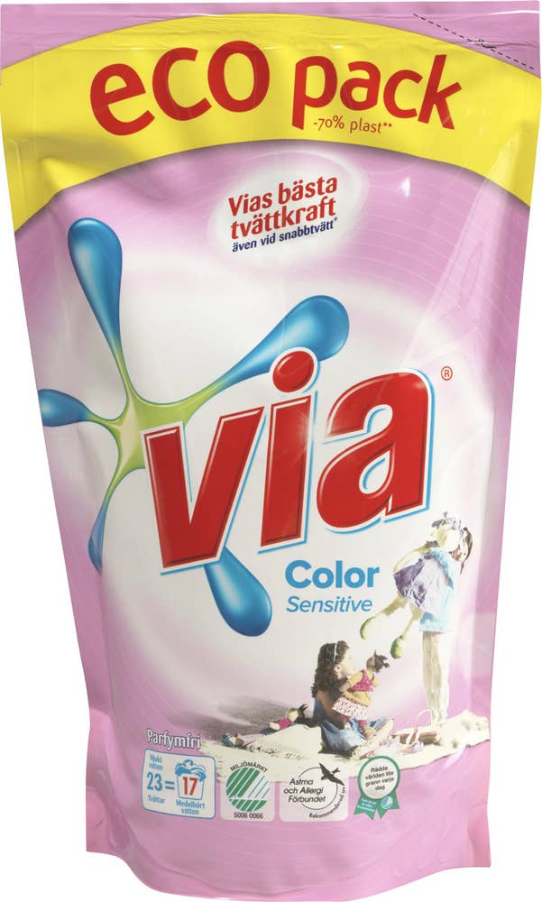 Via Flytande Tvättmedel Color Sensitive Parfymfri Refill Via