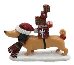 Hedlundgruppen Hund med Tomteluva & Paket 8x6,5cm