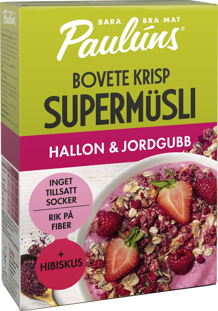Paulúns Supermüsli Bovete Krisp Hallon & Jordgubb