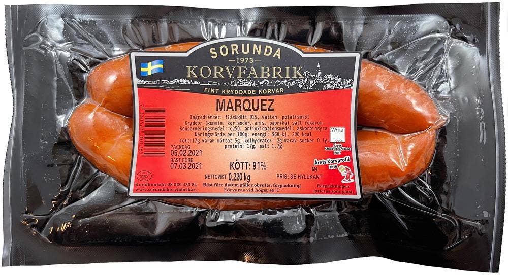 Sorunda Korvfabrik Korv Marquez 220g Sorunda Korvfabrik