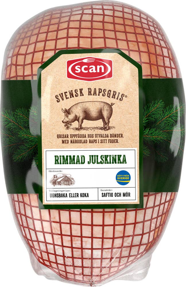 Scan Svensk Rimmad Julskinka Av Rapsgris Viktspann 3,2kg - 3,9kg