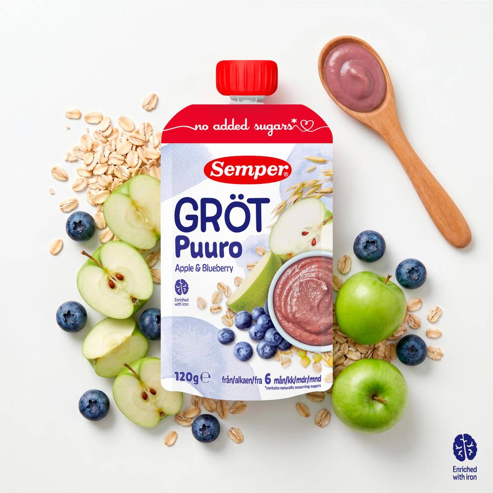 Semper Grötklämmis Äpple & Blåbär 6M