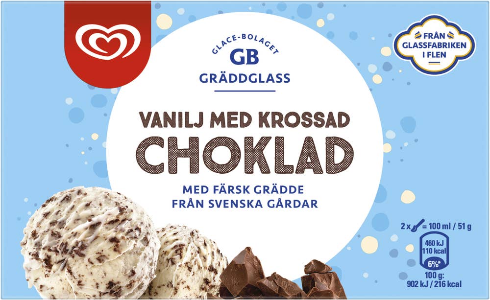 Heartbrand Gräddglass Vanilj med Krossad Choklad