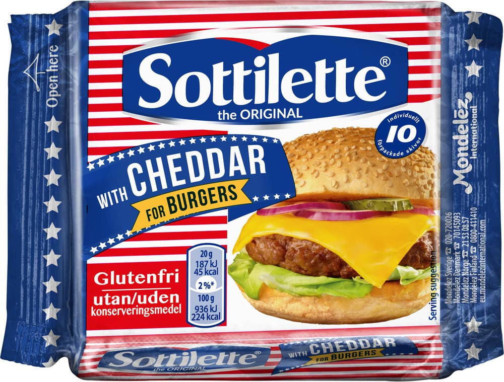 Sottilette Hamburgerost Cheddar 14%
