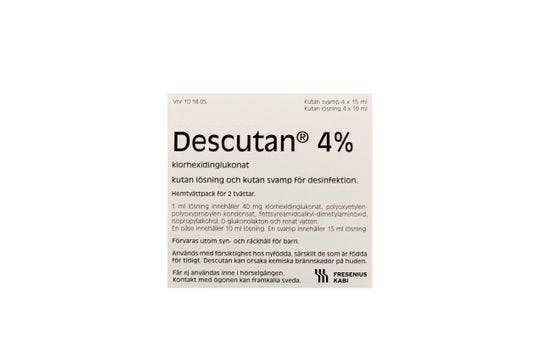 Descutan 4%, Klorhexidin, kutan lösning och medicinerande svamp, 4 x