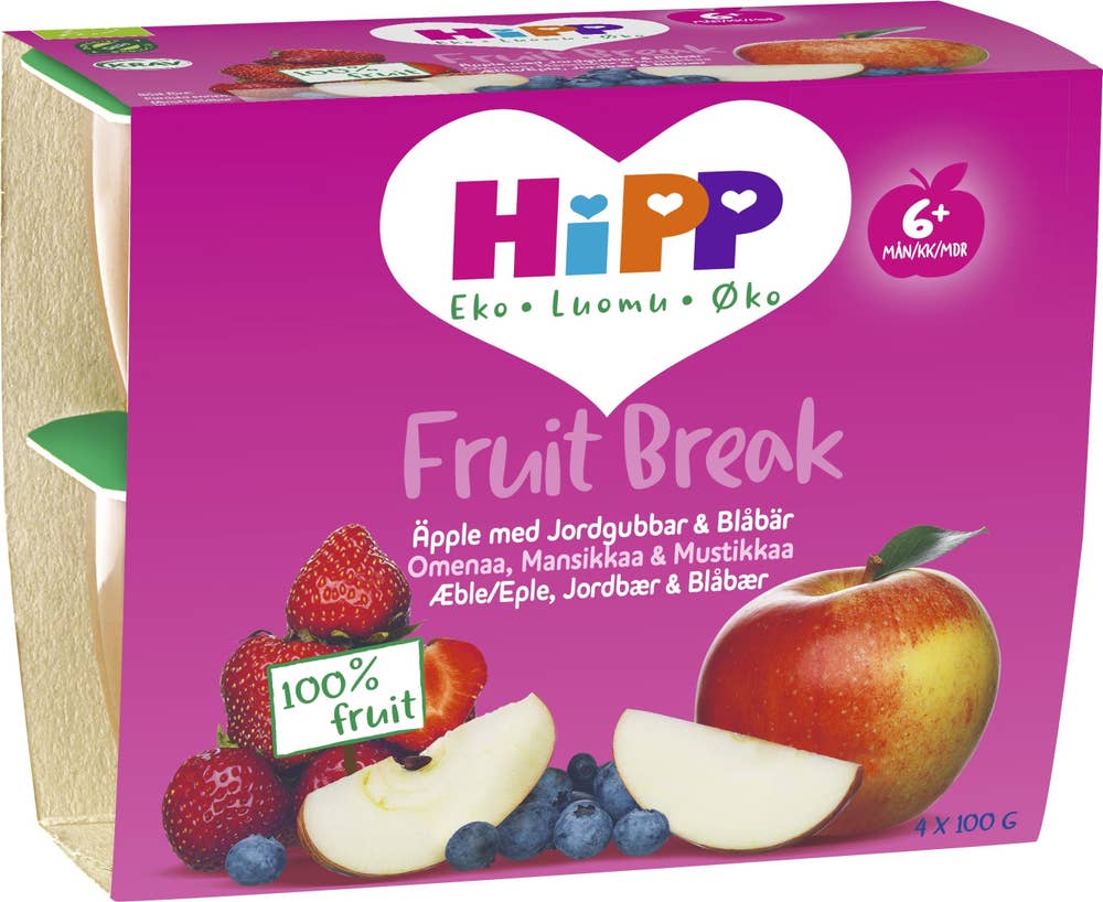 Ej sorterad Fruit Break Jordgubb Blåbär Äpple 6M Ekologisk 4x Hipp