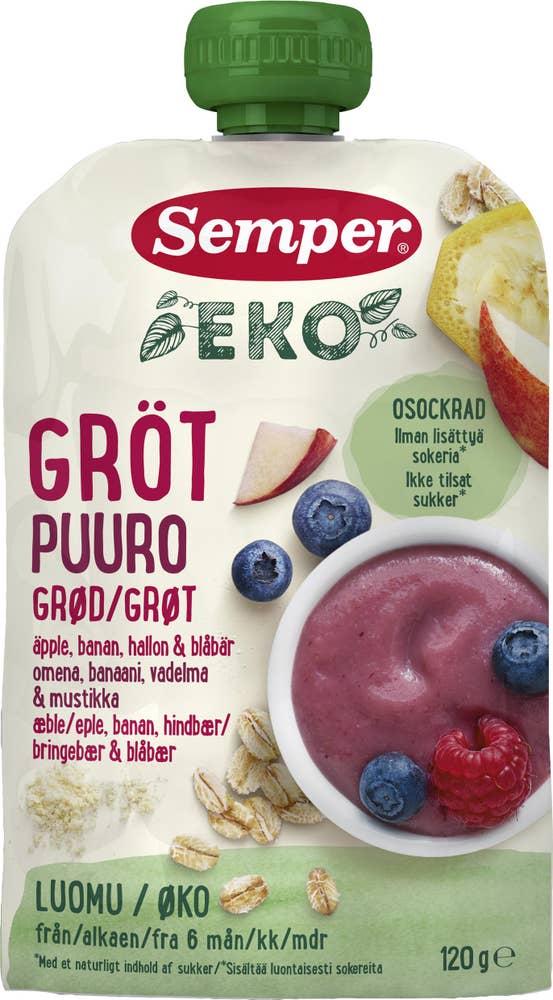 Semper Klämmis Gröt Blåbär & Hallon 6M EKO