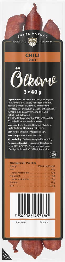 Prime Patrol Ölkorv Chili 3-p