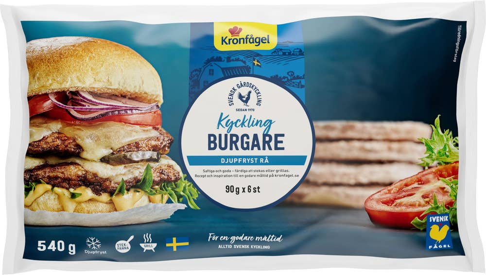 Kronfågel Kycklingburgare Rå Frysta