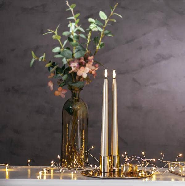 Star Trading LED Antikljus Flamme Metal Guld 28cm