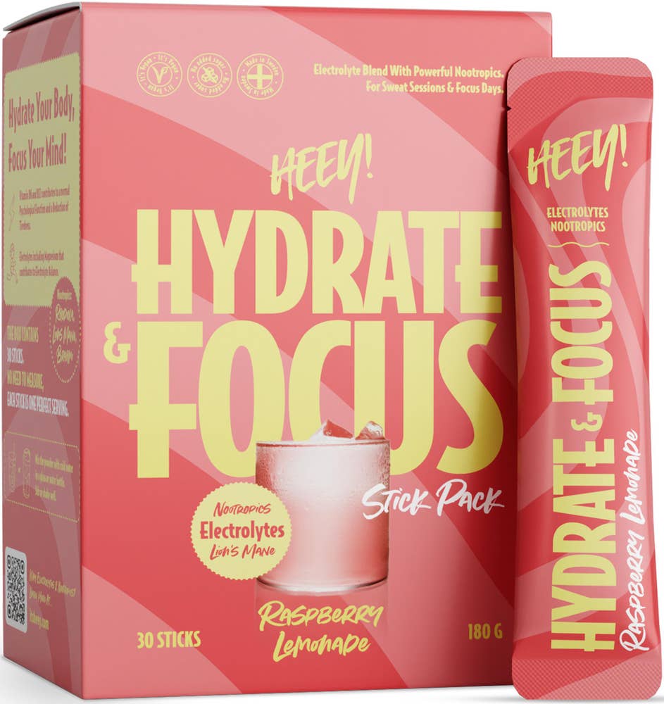 Heey! Hydrate & Focus Electrolytes Sticks Raspberry Lemonade 30 portioner