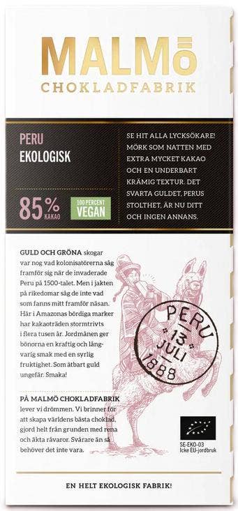 Malmö Chokladfabrik Vegansk Chokladkaka Peru 85% EKO
