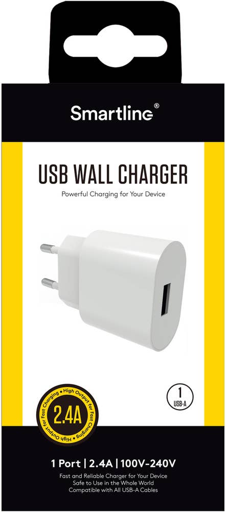 Smartline Väggladdare USB 2.4A 100-240V