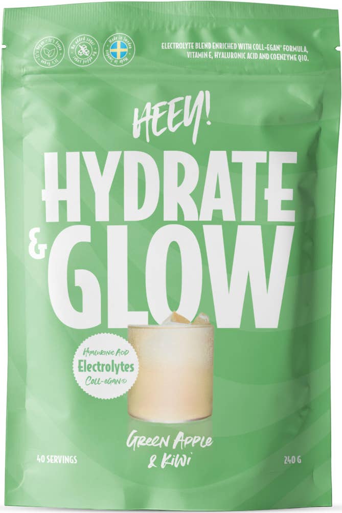Heey! Hydrate & Glow Electrolytes + Coll-egan® Green Apple & Kiwi 40 portioner