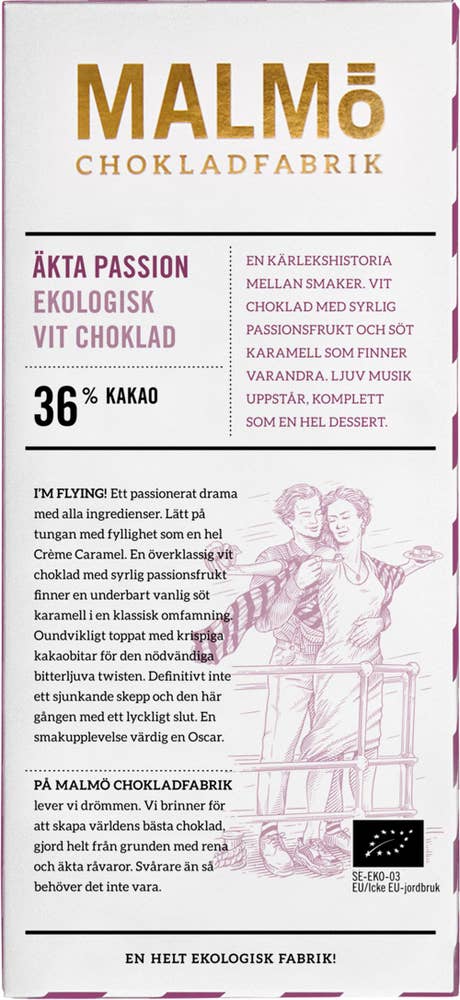 Malmö Chokladfabrik Vit Choklad Äkta Passion 36% EKO