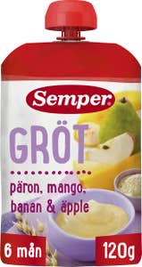 Semper Grötklämmis Päron, Mango, Banan & Äpple 6M