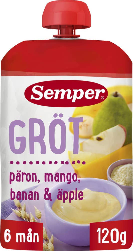 Semper Grötklämmis Päron, Mango, Banan & Äpple 6M