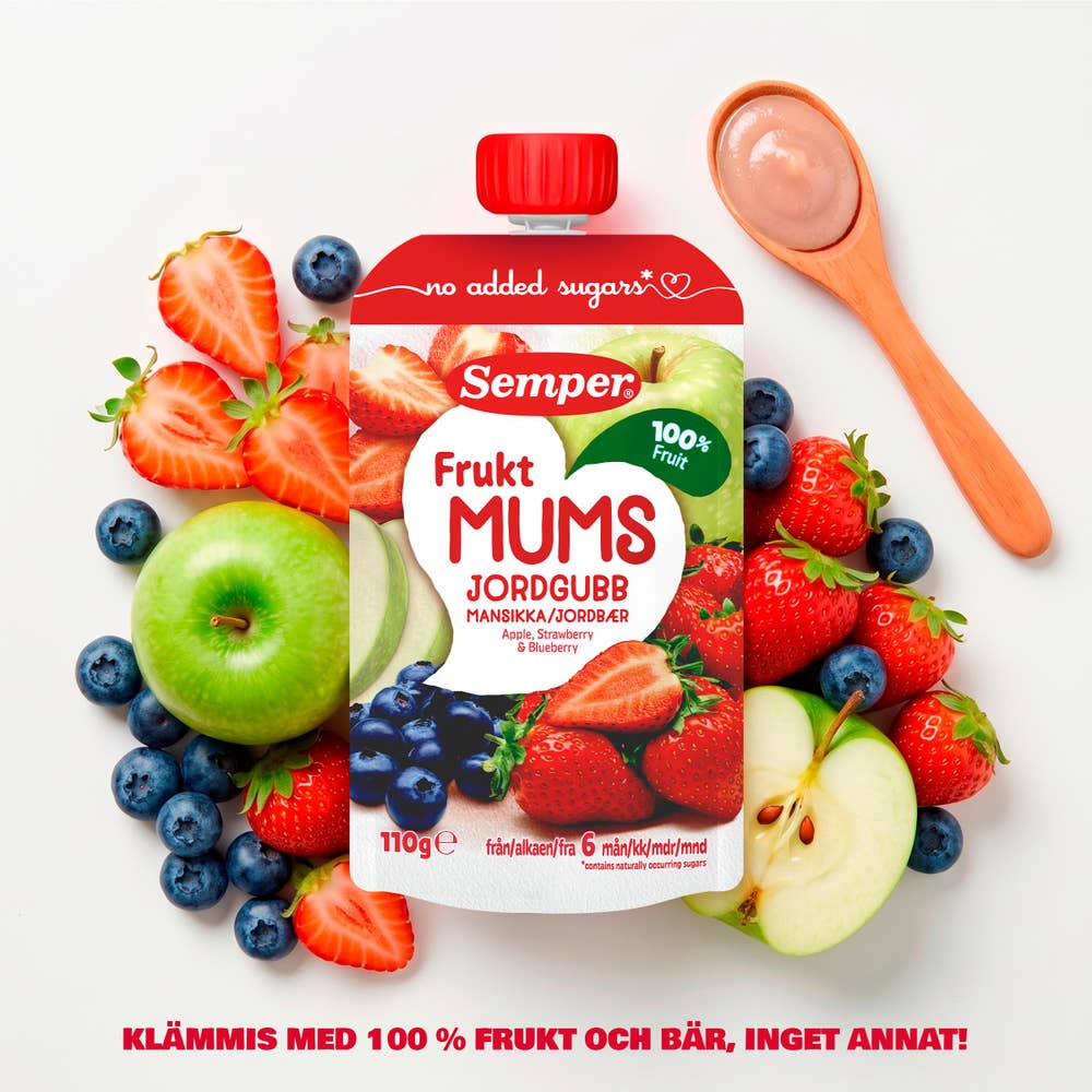 Semper Fruktmums Jordgubb, Äpple & Blåbär 6M