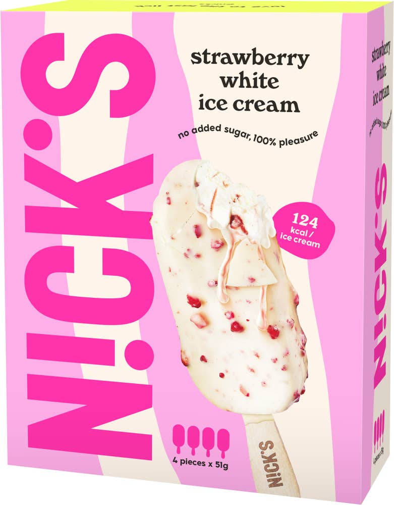 Nick's Glasspinnar Strawberry White 4-p