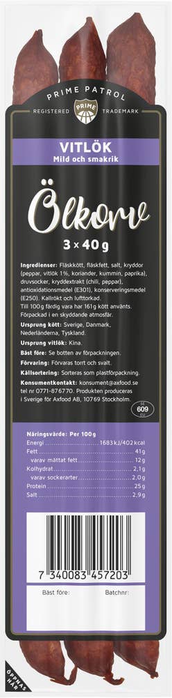 Prime Patrol Ölkorv Vitlök 3-p