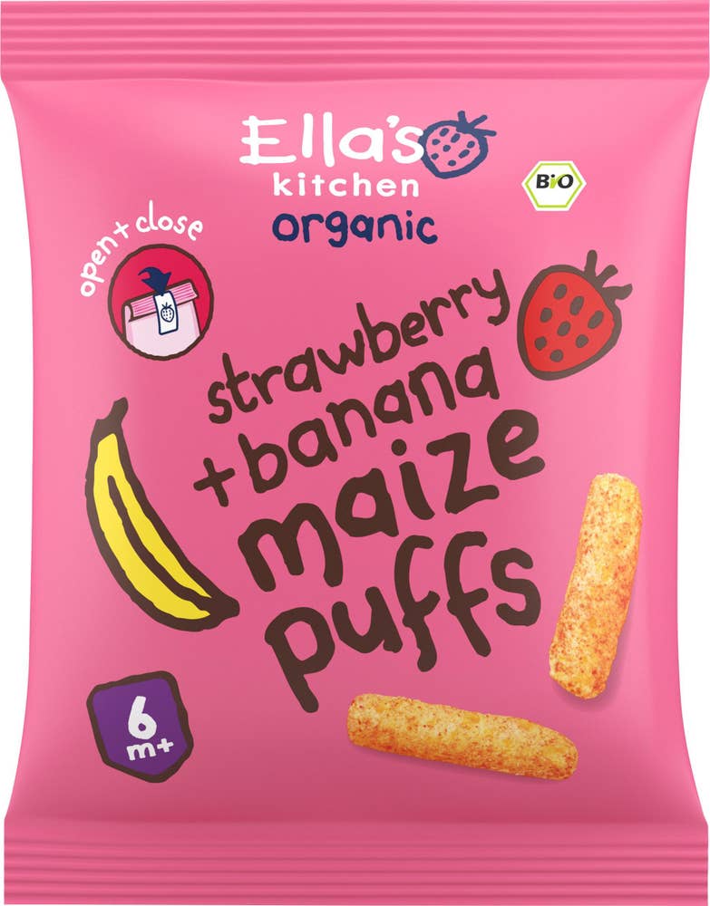 Ella's Kitchen Majspuffar Jordgubbar & Bananer 6M