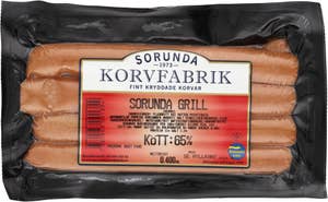 Sorunda korvfabrik Grillkorv Kötthalt 65% 8-p